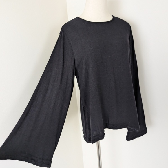 Anthropologie Cloth & Stone Black Blouse Long Sleeve Bell Statement Wide Scoop - Picture 5 of 10